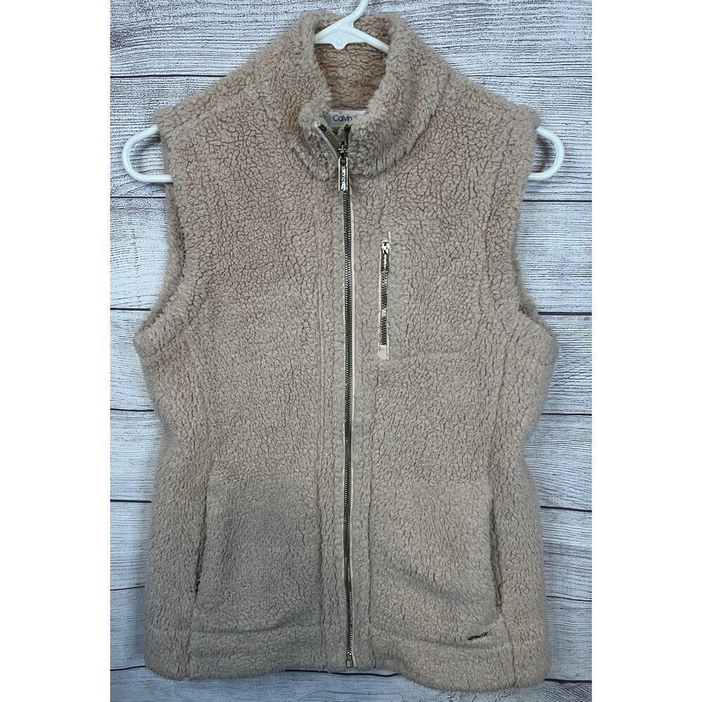 WOMENS CALVIN KLEIN‎ FLEECE VEST TAUPE TAN BROWN BEIGE XS